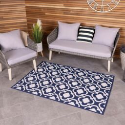 Charles Bentley Blue Patterned Weatherproof Rug 120x170cm - Size: 120 cm x 170 cm - thumbnail 1