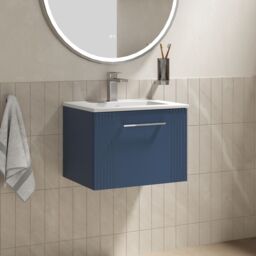 Balterley Wall Hung 1 Drawer Vanity Unit - Minimalist Basin 500mm, Satin Blue - thumbnail 4