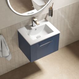 Balterley Wall Hung 1 Drawer Vanity Unit - Minimalist Basin 500mm, Satin Blue - thumbnail 3