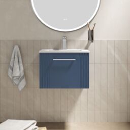 Balterley Wall Hung 1 Drawer Vanity Unit - Minimalist Basin 500mm, Satin Blue - thumbnail 2
