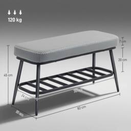 Wyld Haus Hanoke Grey Faux Leather Shoe Storage Bench with Cushioned Seat - thumbnail 3