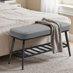 Wyld Haus Hanoke Grey Faux Leather Shoe Storage Bench with Cushioned Seat - thumbnail 7