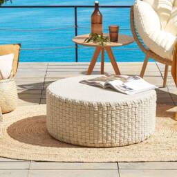 Wyld and Coco Beige Handwoven Outdoor Pouffe 70 cm - thumbnail 1