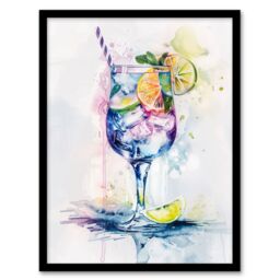 "Artery8 Tropical Cocktail Drink Colourful Watercolour Framed Art Print in White - Size: W12"" x H16""" - thumbnail 1