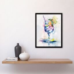 "Artery8 Tropical Cocktail Drink Colourful Watercolour Framed Art Print in White - Size: W12"" x H16""" - thumbnail 4