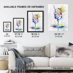 "Artery8 Tropical Cocktail Drink Colourful Watercolour Framed Art Print in White - Size: W12"" x H16""" - thumbnail 3