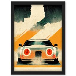 Artery8 Japan Sports Car Vintage Vector Yellow Silver Black Artwork Framed Wall Art Print A4 - thumbnail 1
