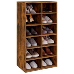 Berkfield Home Shoe Rack Smoked Oak 54x34x100.5 cm Engineered Wood in Brown - thumbnail 3