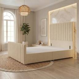 "Somnior Eleanor Linen Divan Base No Drawers 54"" Headboard & 22"" Footboard in Beige - Size: Single" - thumbnail 1