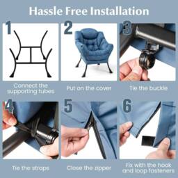 Costway Lazy Chair w/ Ottoman Leisure Reading Chair Lounge Chair w/ Pillow in Blue - thumbnail 6