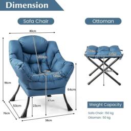 Costway Lazy Chair w/ Ottoman Leisure Reading Chair Lounge Chair w/ Pillow in Blue - thumbnail 2