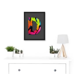 Artery8 Letter D Fluorescent Abstract Decorative Graffiti Mural Alphabet Initial Stencil Artwork Framed Wall Art Print A4 in Black - thumbnail 2