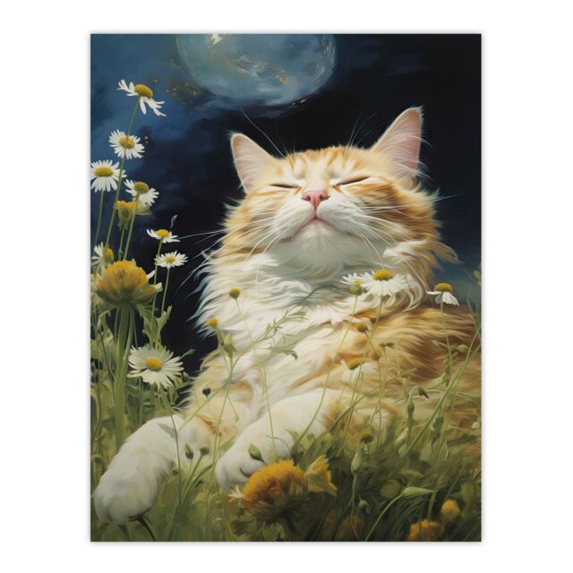 "Artery8 Norwegian Forest Cat Sunbathing In Wildflower Meadow Oil Painting Unframed Wall Art Print Poster Home Decor Premium - Size: W12"" x H16""" - image 1