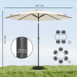 OUTSUNNY 2.7 m Garden Parasol Umbrella with Cross Base, Sandbag in Cream - Size: 3m - thumbnail 3