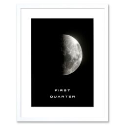 "Artery8 Wall Art Print Phases of the Moon Astronomy First Quarter Lunar Space Poster Artwork Framed 9X7 Inch in White - Size: W7"" x H9""" - thumbnail 1