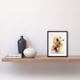 "Artery8 Wall Art Print Guitarist Musician Playing Solo on Electric Guitar Modern Watercolour Artwork Framed 9X7 Inch in Black - Size: W7"" x H9""" - thumbnail 2