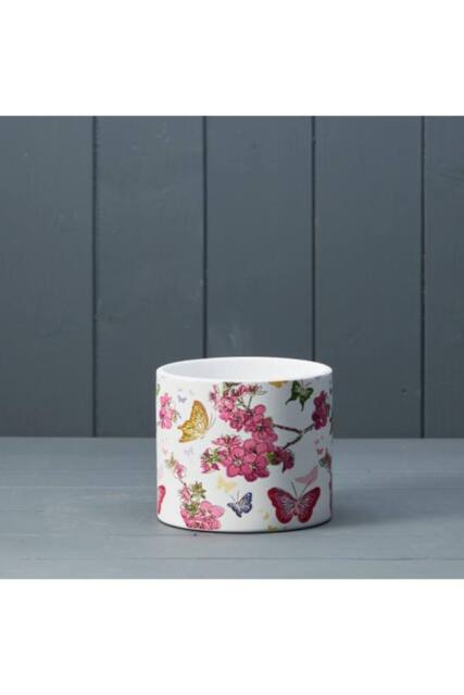 KDMD White & Pink Floral Butterfly Pot - image 1