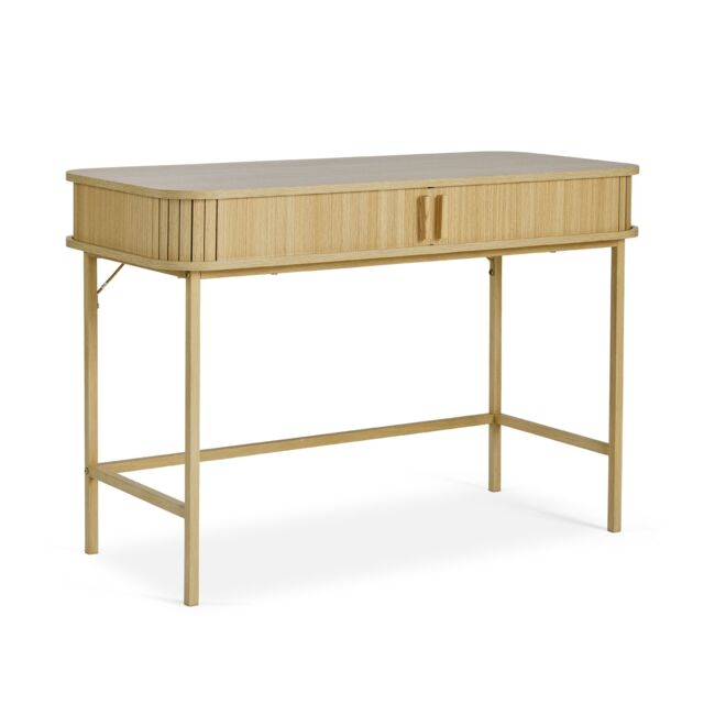 VonHaus Landos Tambour Design Home Office Computer Desk in Natural - Size: 1 Pack - image 1