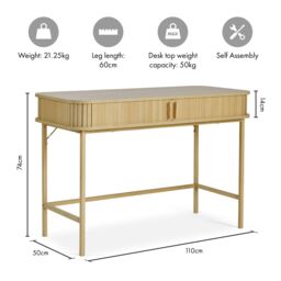 VonHaus Landos Tambour Design Home Office Computer Desk in Natural - Size: 1 Pack - thumbnail 8