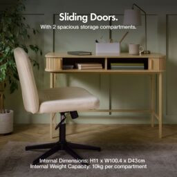 VonHaus Landos Tambour Design Home Office Computer Desk in Natural - Size: 1 Pack - thumbnail 4