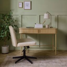 VonHaus Landos Tambour Design Home Office Computer Desk in Natural - Size: 1 Pack - thumbnail 7