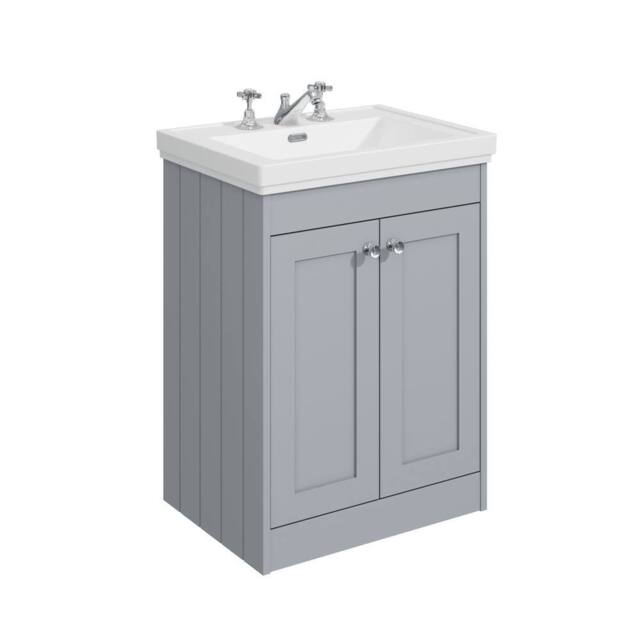 Balterley 600mm Floor Standing 2 Door Unit & Classic Basin 3 Tap Hole Satin Grey - image 1