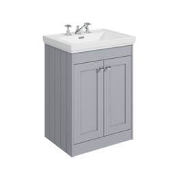 Balterley 600mm Floor Standing 2 Door Unit & Classic Basin 3 Tap Hole Satin Grey