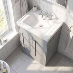 Balterley 600mm Floor Standing 2 Door Unit & Classic Basin 3 Tap Hole Satin Grey - thumbnail 3