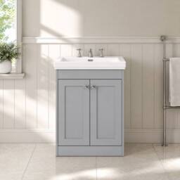 Balterley 600mm Floor Standing 2 Door Unit & Classic Basin 3 Tap Hole Satin Grey - thumbnail 6