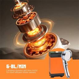 Nordara Rechargeable Electric Camping Shower with 2M Hose in Orange - Size: 180 cm width x 180 cm drop - thumbnail 5