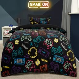 OHS Gaming Fleece Duvet Cover Set Bedding Quilt Warm in Black - Size: Double - thumbnail 2