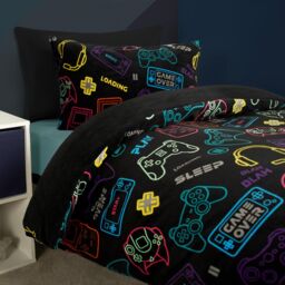 OHS Gaming Fleece Duvet Cover Set Bedding Quilt Warm in Black - Size: Double - thumbnail 3