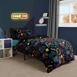 OHS Gaming Fleece Duvet Cover Set Bedding Quilt Warm in Black - Size: Double