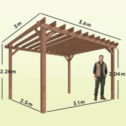 OUTSUNNY 3.6 x 3 m Wooden Pergola Gazebo Grape Trellis, Maple Wood-effect in Natural - Size: 3m x 3m - thumbnail 3