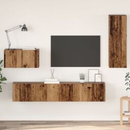Berkfield Home Wall TV Cabinet with Shelf Wall-mounted Other with Storage with Door 4 pcs Old wood Medium in Brown - thumbnail 1