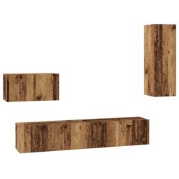 Berkfield Home Wall TV Cabinet with Shelf Wall-mounted Other with Storage with Door 4 pcs Old wood Medium in Brown - thumbnail 2