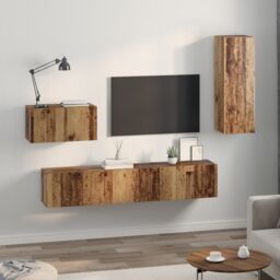 Berkfield Home Wall TV Cabinet with Shelf Wall-mounted Other with Storage with Door 4 pcs Old wood Medium in Brown - thumbnail 4