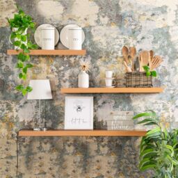 Harbour Housewares 100cm Floating Wall Shelf - Wall Mounted Shelf for Storage & Display in Brown - thumbnail 6