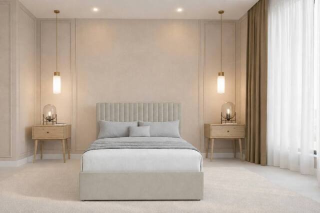"Chester & Oakley Lorenzo Plush Divan Bed Base No Drawers - 54"" Headboard in Cream - Size: Double" - image 1