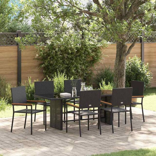 Berkfield Home 7 Piece Garden Dining Set Black Poly Rattan - image 1