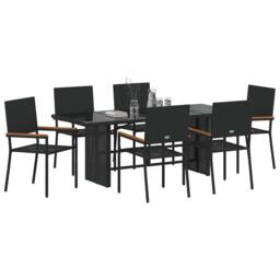 Berkfield Home 7 Piece Garden Dining Set Black Poly Rattan - thumbnail 3