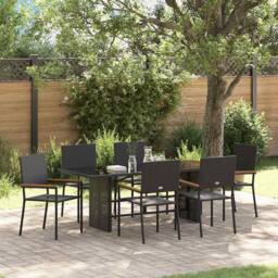 Berkfield Home 7 Piece Garden Dining Set Black Poly Rattan - thumbnail 1