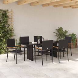 Berkfield Home 7 Piece Garden Dining Set Black Poly Rattan - thumbnail 4