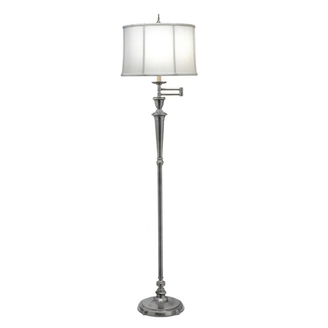 Loops Floor Lamp Swing Arm Multi Direction Off-White Shade Antique Nickel LED E27 60W in Metallics - image 1
