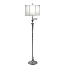 Loops Floor Lamp Swing Arm Multi Direction Off-White Shade Antique Nickel LED E27 60W in Metallics - thumbnail 1