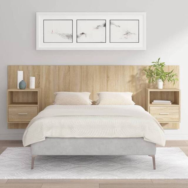 Berkfield Home Bed Headboard with Cabinets Sonoma Oak Engineered Wood in Brown - image 1