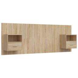 Berkfield Home Bed Headboard with Cabinets Sonoma Oak Engineered Wood in Brown - thumbnail 2
