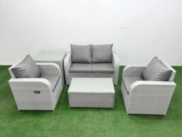 Fimous Light Grey PE Wicker Rattan Garden Furniture Set Sofa Set Reclining Adjustable Chair Rectangular Coffee Table 4 Seater With Side Table - thumbnail 1