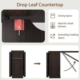 London Boutique Folding Kitchen Dining Table w/ Wheels Drop Leaf Table w/ Shelves in Walnut - thumbnail 4