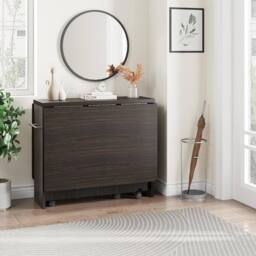 London Boutique Folding Kitchen Dining Table w/ Wheels Drop Leaf Table w/ Shelves in Walnut - thumbnail 3